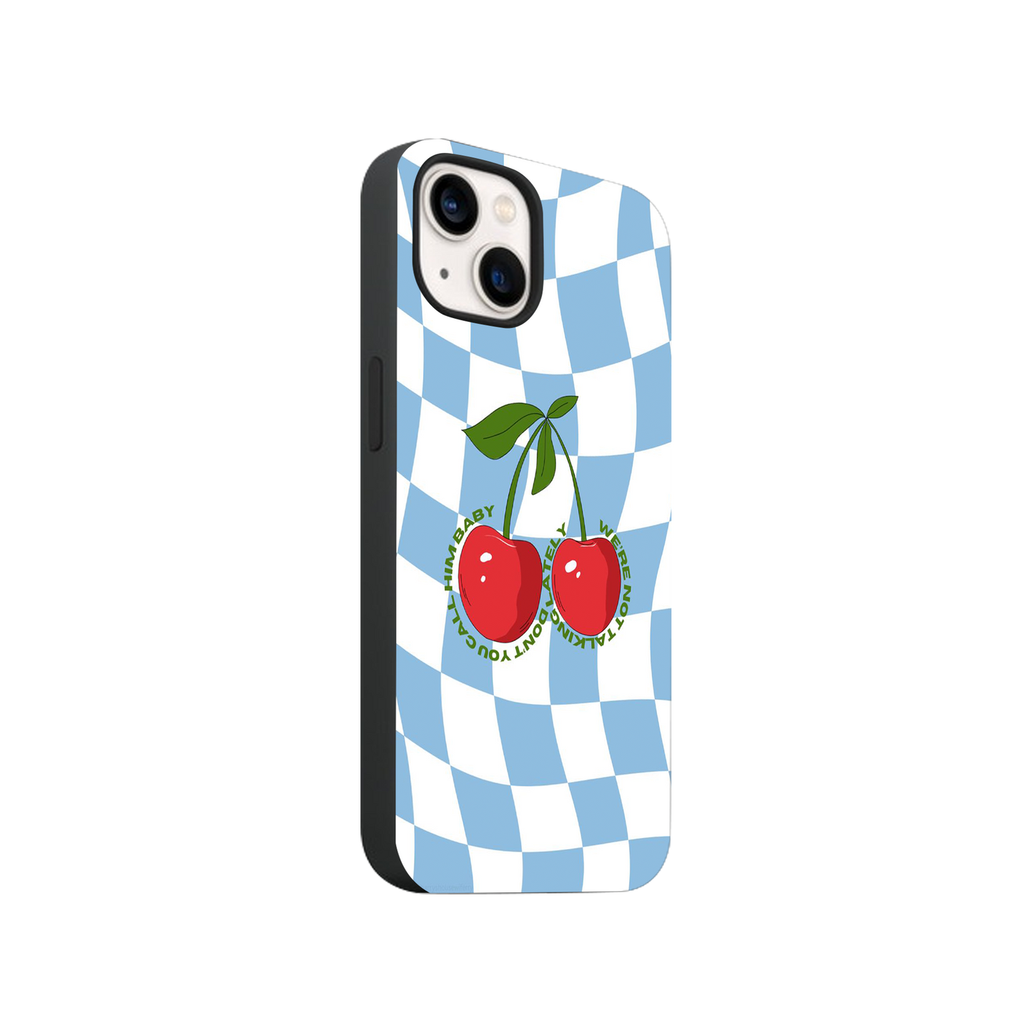 Blue Checkered Cherry Phone Case.