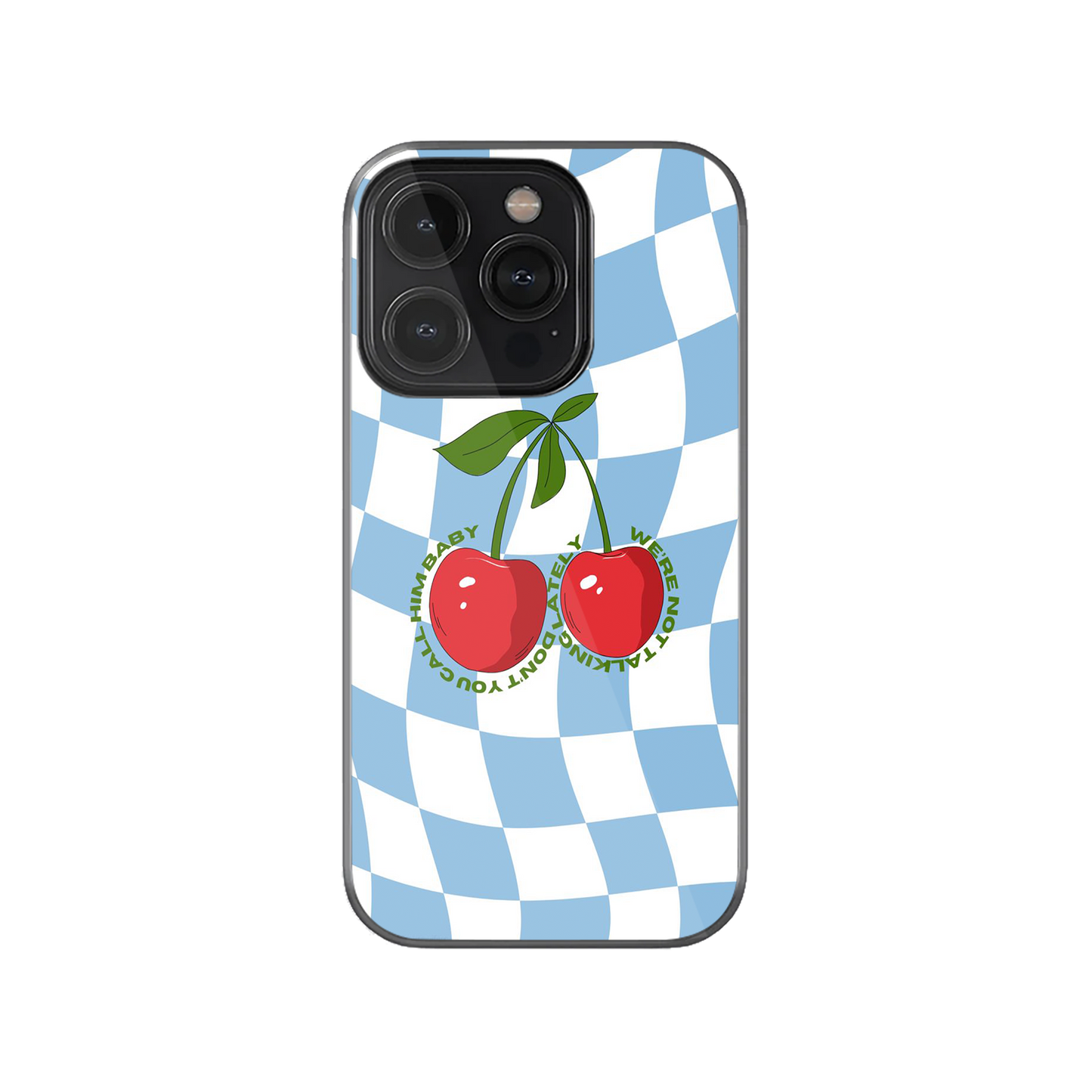 Blue Checkered Cherry Phone Case.