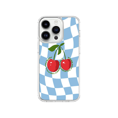 Blue Checkered Cherry Phone Case.