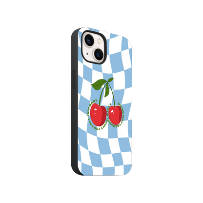 Blue Checkered Cherry Phone Case.
