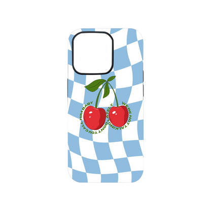 Blue Checkered Cherry Phone Case.