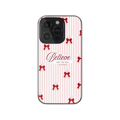 "Believe" Quote Bow Striped Aesthetic Phone Case.