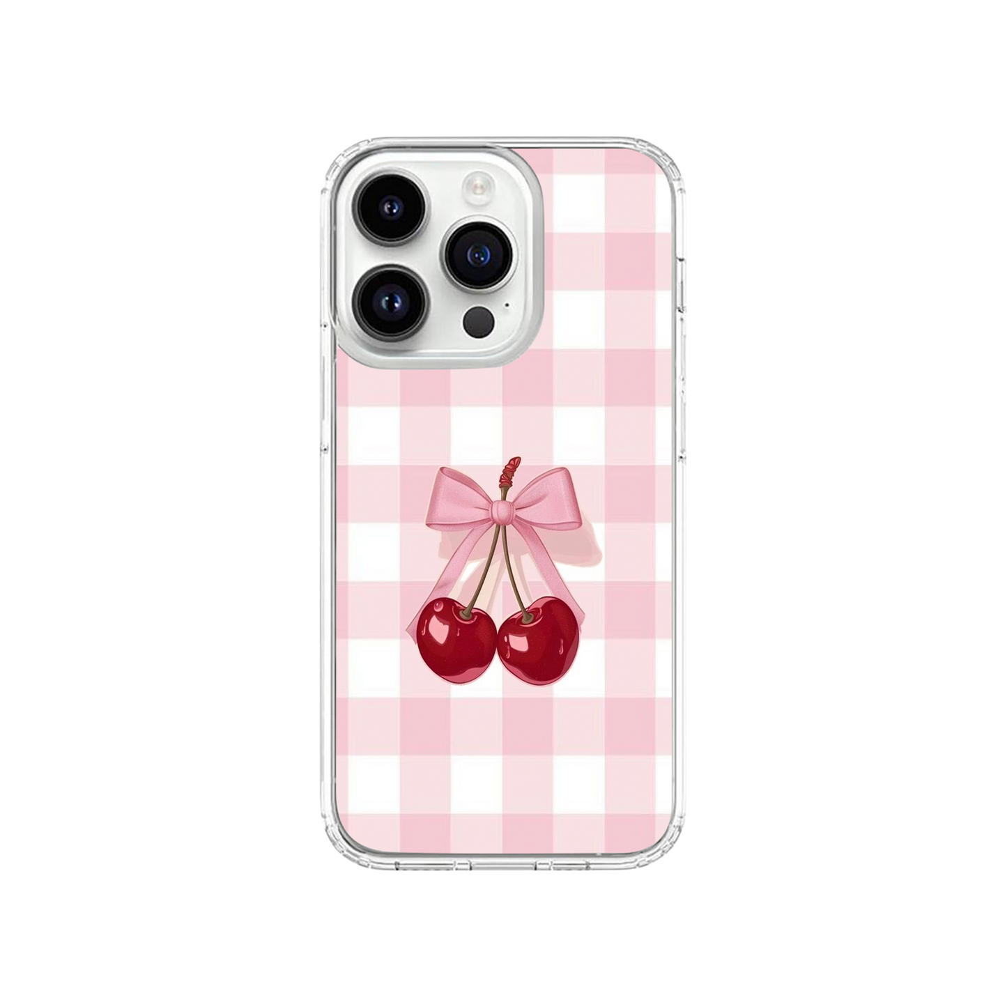 Baby Pink Checkered Cherry Phone Case.