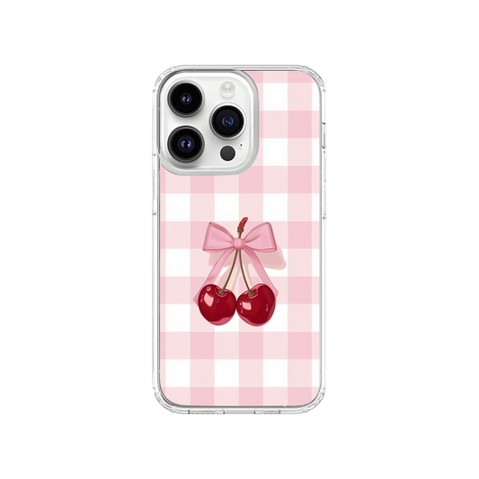 Baby Pink Checkered Cherry Phone Case.