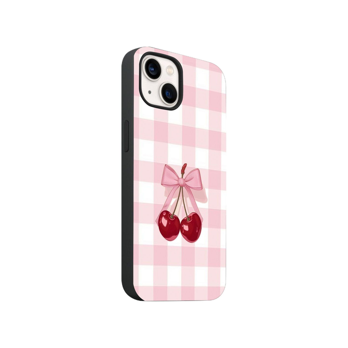 Baby Pink Checkered Cherry Phone Case.