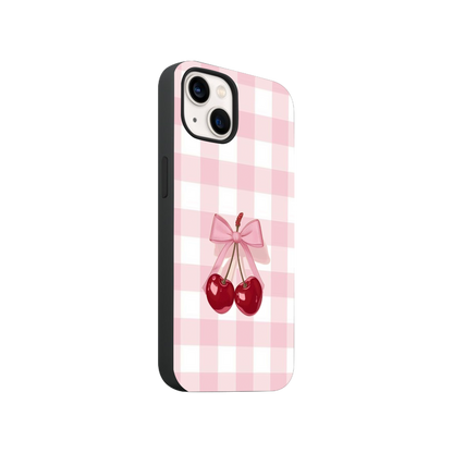 Baby Pink Checkered Cherry Phone Case.